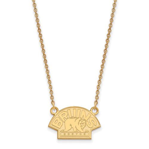 10k Gold NHL LogoArt Boston Bruins Small Pendant 18 inch Necklace