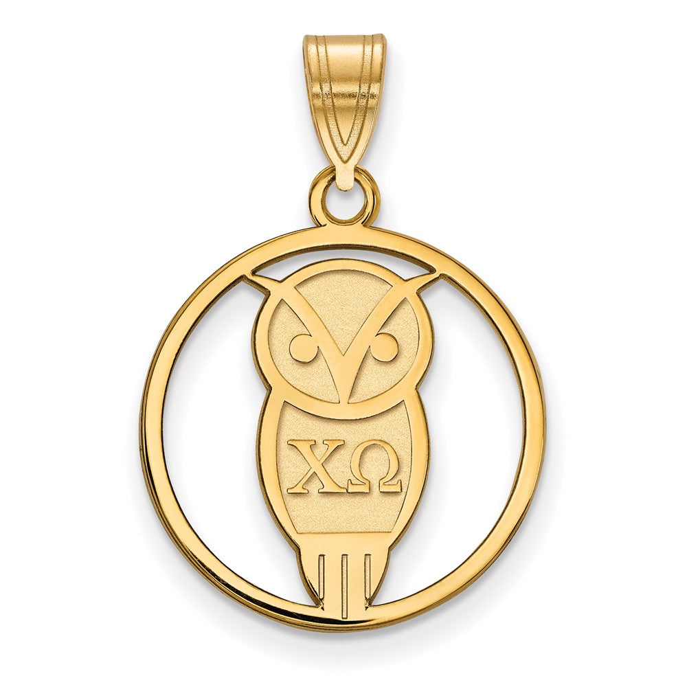 Sterling Silver Gold-plated LogoArt Chi Omega Sorority Symbol Medium Circle Pendant