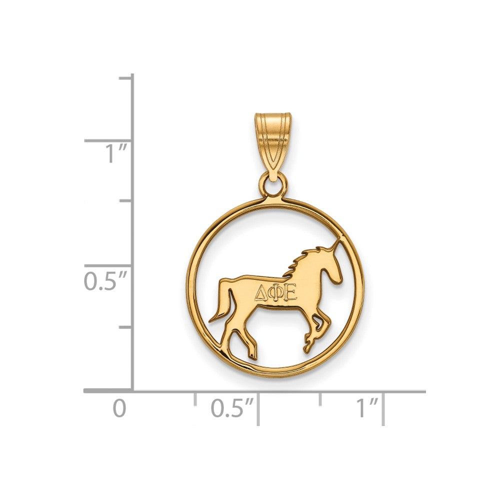 Sterling Silver Gold-plated LogoArt Delta Phi Epsilon Sorority Symbol Medium Circle Pendant