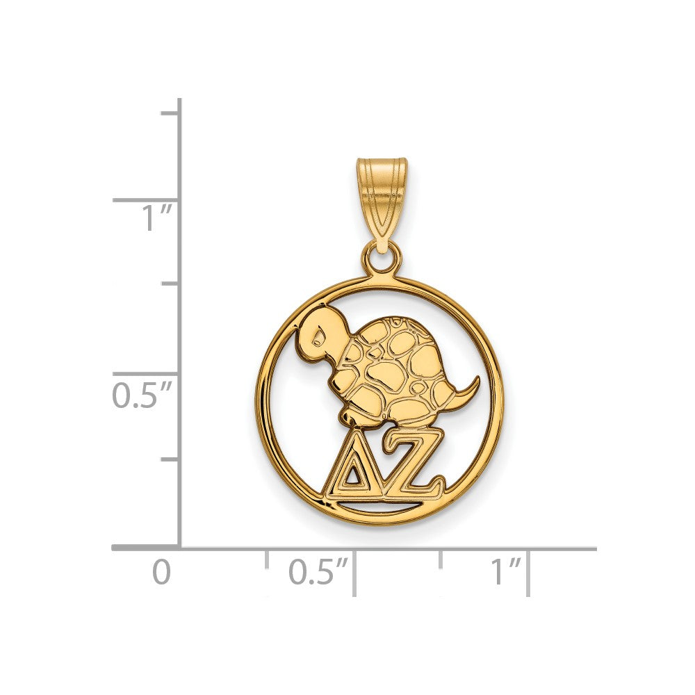 Sterling Silver Gold-plated LogoArt Delta Zeta Sorority Symbol Medium Circle Pendant
