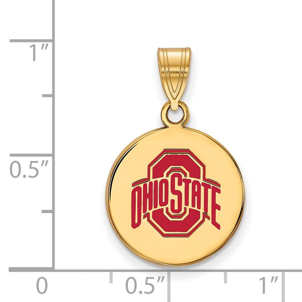 Sterling Silver Gold-plated LogoArt The Ohio State University Medium Enameled Disc Pendant