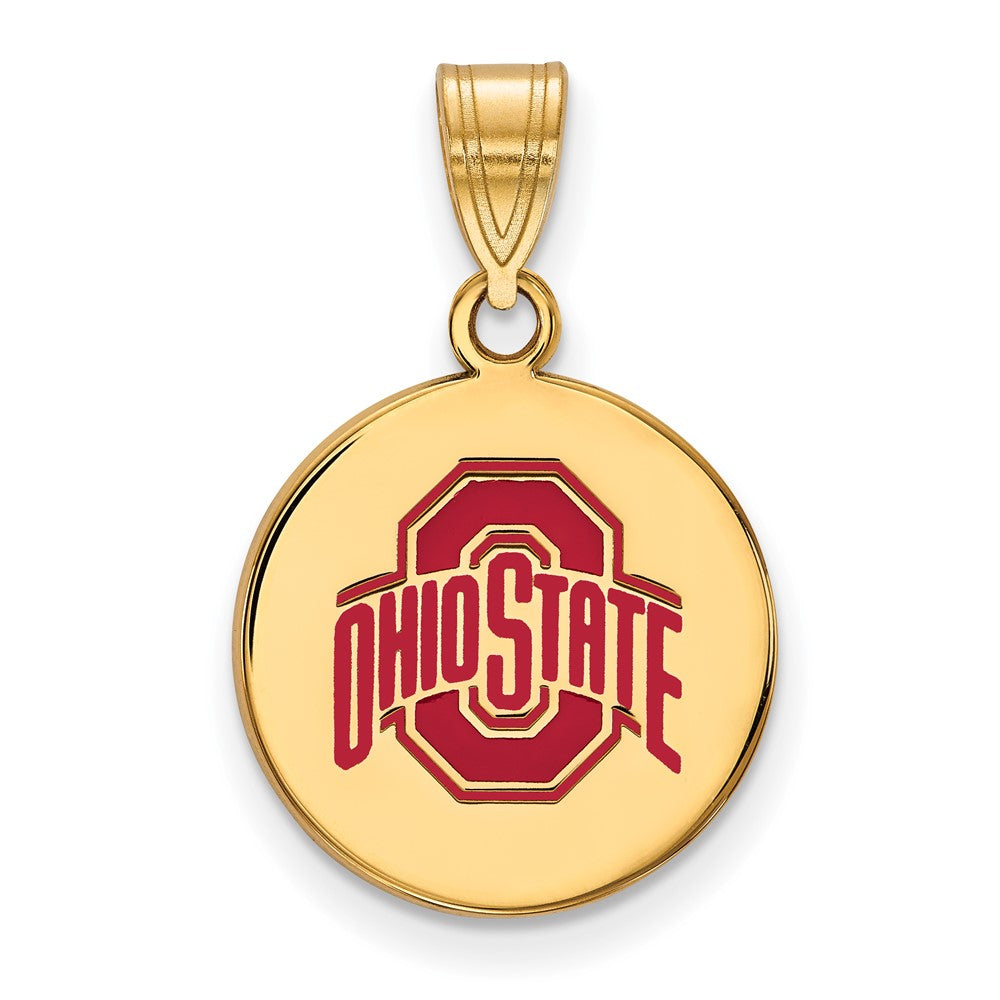 Sterling Silver Gold-plated LogoArt The Ohio State University Medium Enameled Disc Pendant