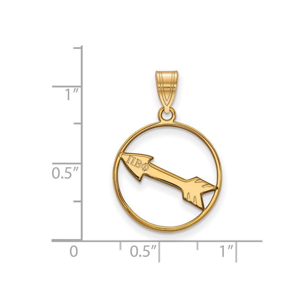 Sterling Silver Gold-plated LogoArt Pi Beta Phi Sorority Symbol Medium Circle Pendant