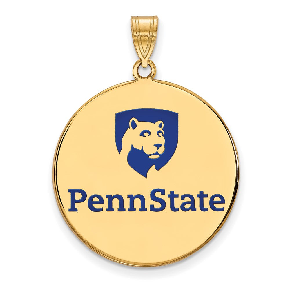 Sterling Silver Gold-plated LogoArt Penn State University Extra Large Enameled Disc Pendant