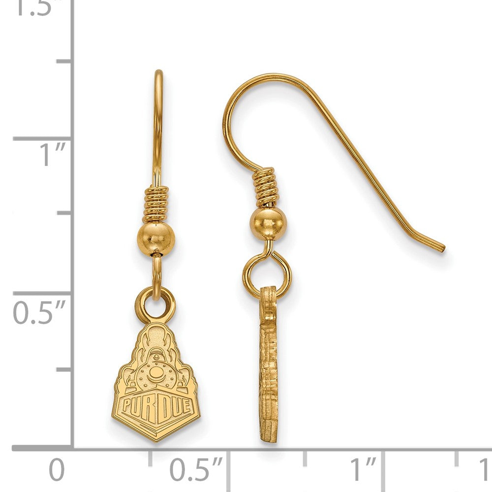 Sterling Silver Gold-plated LogoArt Purdue University Boilermakers Train Logo Extra Small Dangle Wire Earrings