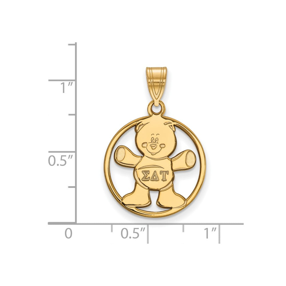 Sterling Silver Gold-plated LogoArt Sigma Delta Tau Sorority Symbol Medium Circle Pendant