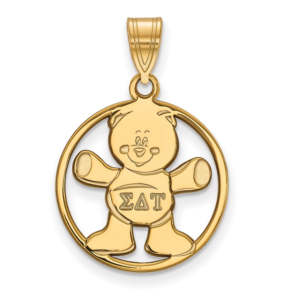 Sterling Silver Gold-plated LogoArt Sigma Delta Tau Sorority Symbol Medium Circle Pendant