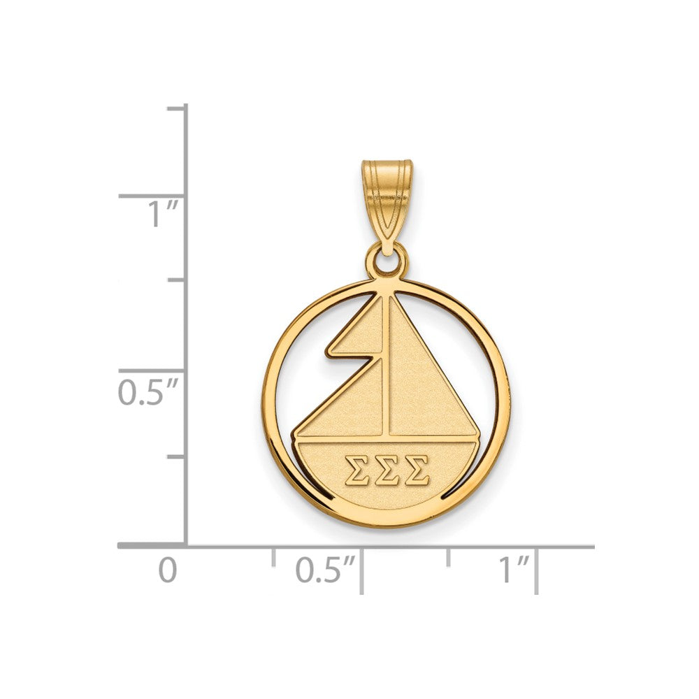 Sterling Silver Gold-plated LogoArt Sigma Sigma Sigma Sorority Symbol Medium Circle Pendant