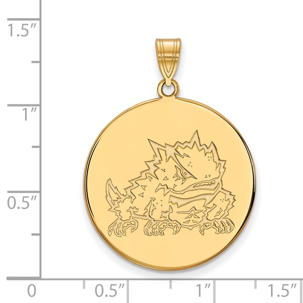 14k Gold LogoArt Texas Christian University Horned Frog Extra Large Disc Pendant