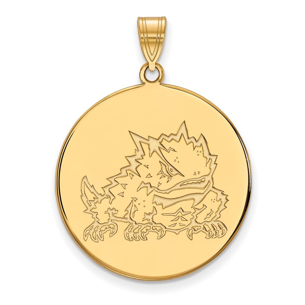 10k Gold LogoArt Texas Christian University Horned Frog Extra Large Disc Pendant