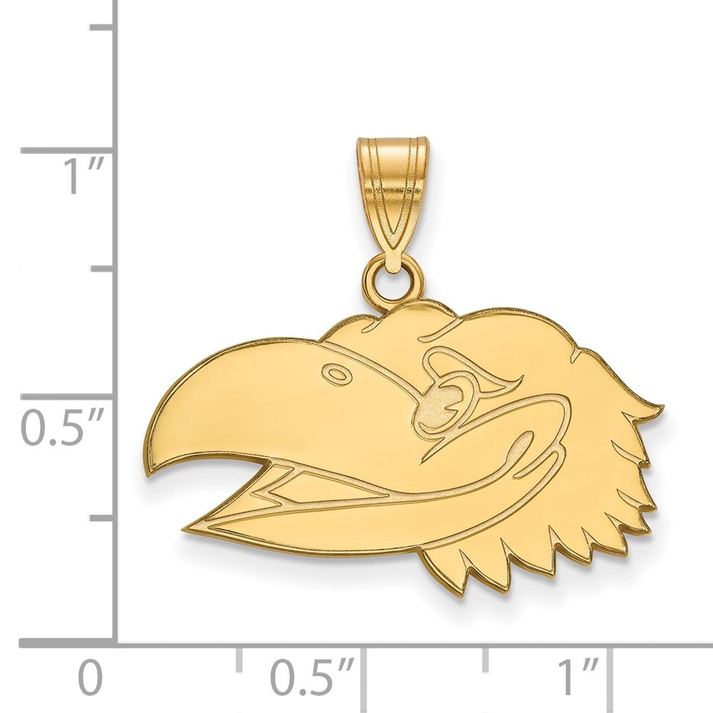 Sterling Silver Gold-plated LogoArt University of Kansas Jayhawk Medium Pendant