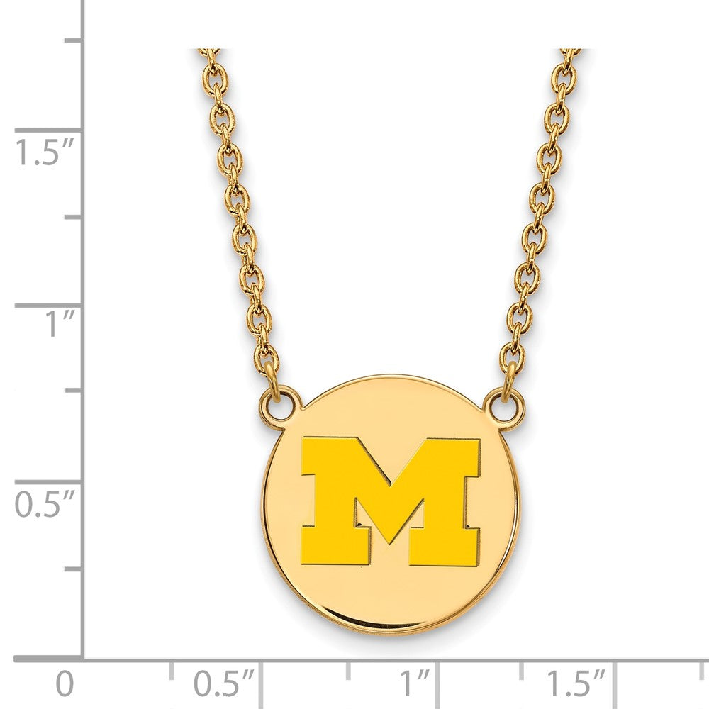 Sterling Silver Gold-plated LogoArt University of Michigan Letter M Large Yellow Enameled Disc Pendant 18 inch Necklace