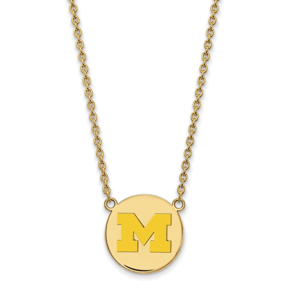 Sterling Silver Gold-plated LogoArt University of Michigan Letter M Large Yellow Enameled Disc Pendant 18 inch Necklace