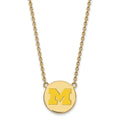 Sterling Silver Gold-plated LogoArt University of Michigan Letter M Large Yellow Enameled Disc Pendant 18 inch Necklace