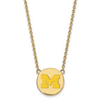Sterling Silver Gold-plated LogoArt University of Michigan Letter M Large Yellow Enameled Disc Pendant 18 inch Necklace