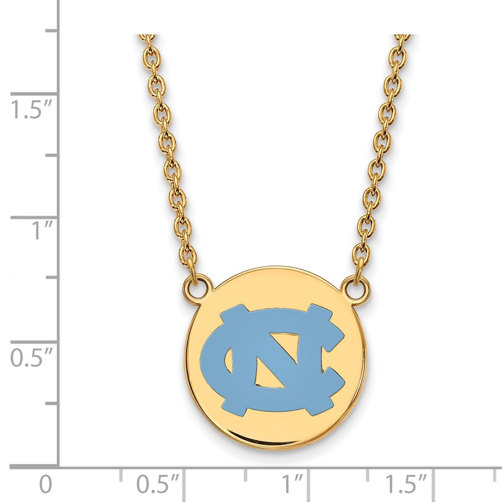 Sterling Silver Gold-plated LogoArt University of North Carolina Large Enameled Disc Pendant 18 inch Necklace