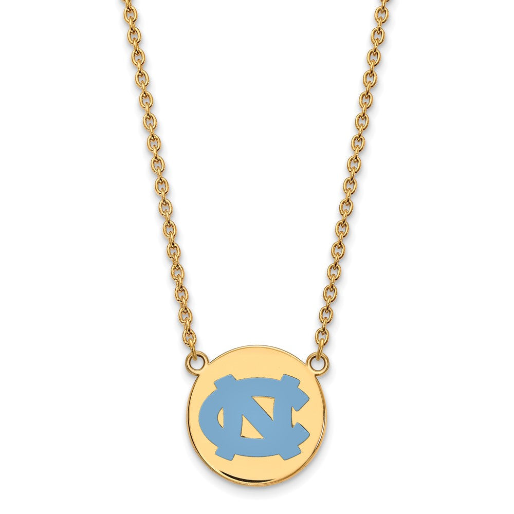 Sterling Silver Gold-plated LogoArt University of North Carolina Large Enameled Disc Pendant 18 inch Necklace