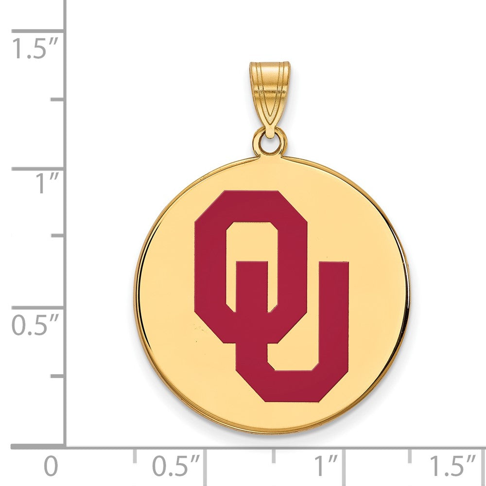 Sterling Silver Gold-plated LogoArt University of Oklahoma O-U Extra Large Enameled Disc Pendant