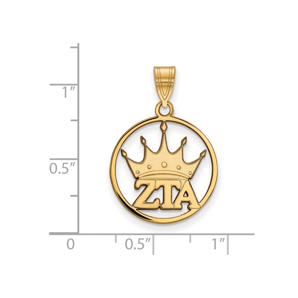 Sterling Silver Gold-plated LogoArt Zeta Tau Alpha Sorority Symbol Medium Circle Pendant