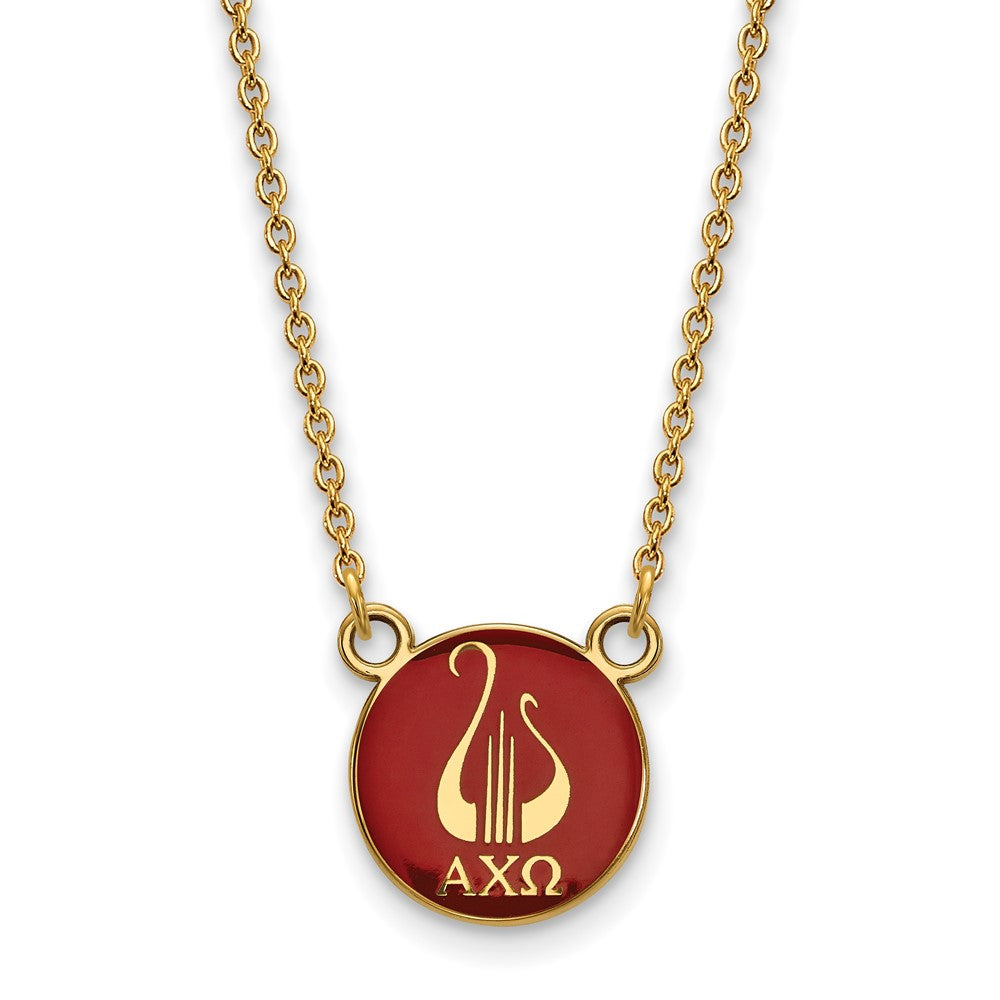 Sterling Silver Gold-plated LogoArt Alpha Chi Omega Sorority Symbol Small Color Enamel Pendant 18 inch Necklace