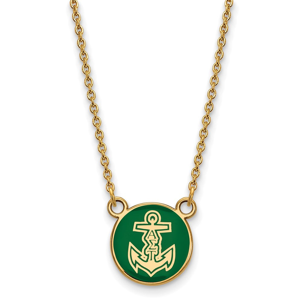 Sterling Silver Gold-plated LogoArt Alpha Sigma Tau Sorority Symbol Small Color Enamel Pendant 18 inch Necklace