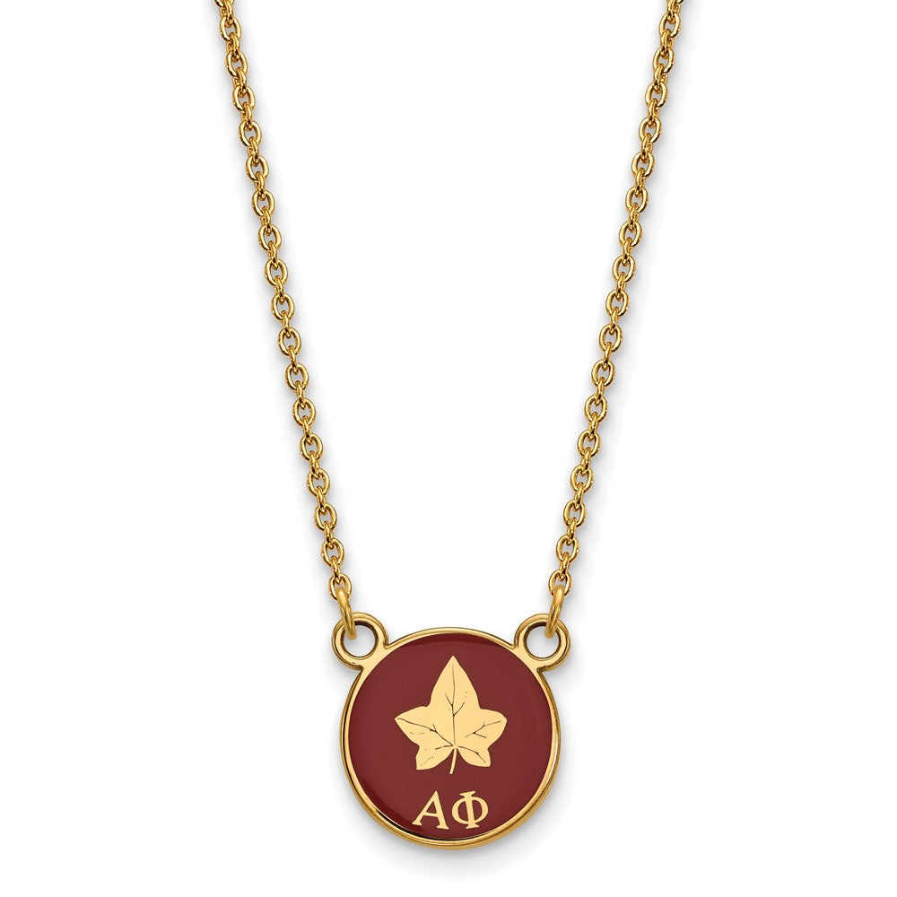 Sterling Silver Gold-plated LogoArt Alpha Phi Sorority Symbol Small Color Enamel Pendant 18 inch Necklace