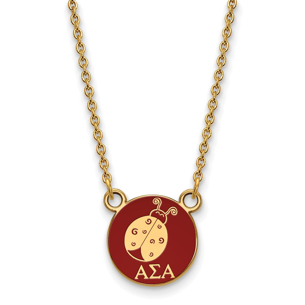Sterling Silver Gold-plated LogoArt Alpha Sigma Alpha Sorority Symbol Small Color Enamel Pendant 18 inch Necklace