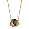 Sterling Silver Gold-plated NHL LogoArt Chicago Blackhawks Large Enameled Pendant 18 inch Necklace