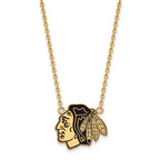 Sterling Silver Gold-plated NHL LogoArt Chicago Blackhawks Large Enameled Pendant 18 inch Necklace