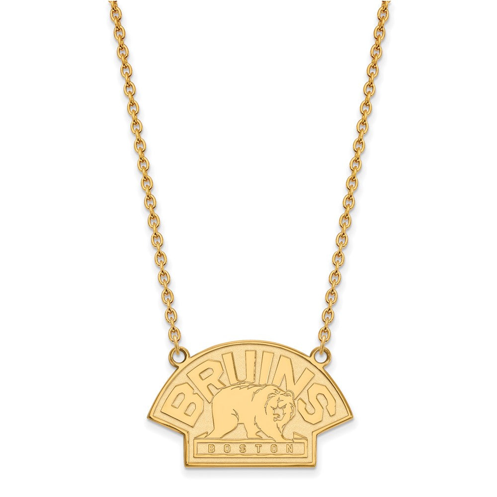 14k Gold NHL LogoArt Boston Bruins Large Pendant 18 inch Necklace