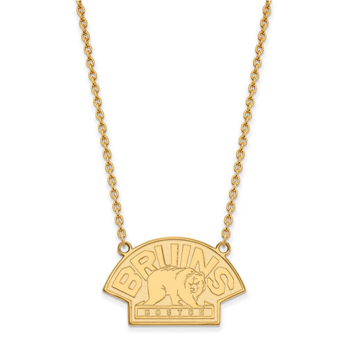 10k Gold NHL LogoArt Boston Bruins Large Pendant 18 inch Necklace