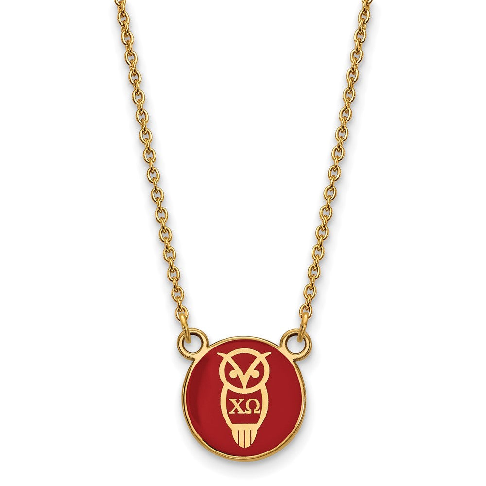 Sterling Silver Gold-plated LogoArt Chi Omega Sorority Symbol Small Color Enamel Pendant 18 inch Necklace