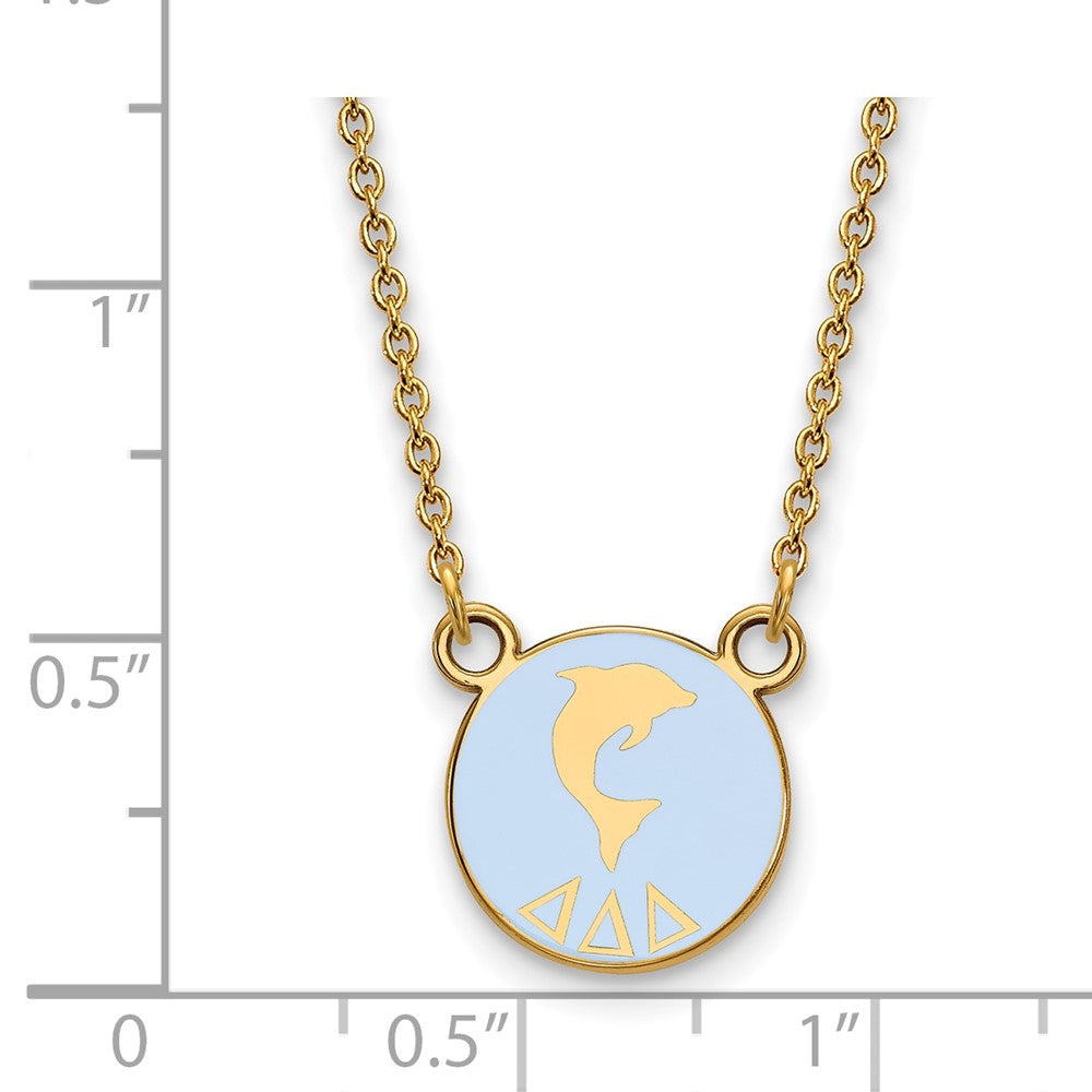 Sterling Silver Gold-plated LogoArt Delta Delta Delta Sorority Symbol Small Color Enamel Pendant 18 inch Necklace