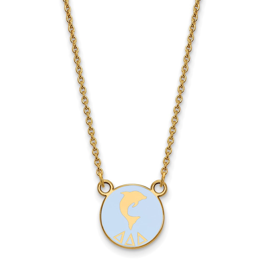 Sterling Silver Gold-plated LogoArt Delta Delta Delta Sorority Symbol Small Color Enamel Pendant 18 inch Necklace