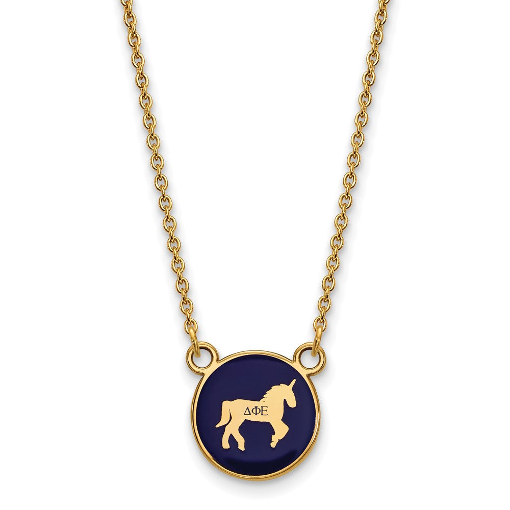 Sterling Silver Gold-plated LogoArt Delta Phi Epsilon Sorority Symbol Small Color Enamel Pendant 18 inch Necklace