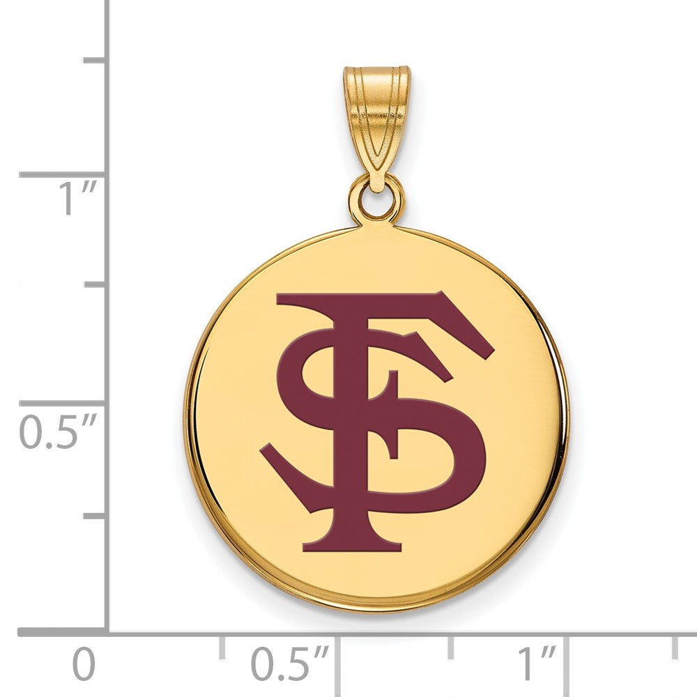 Sterling Silver Gold-plated LogoArt Florida State University F-S Large Enameled Disc Pendant
