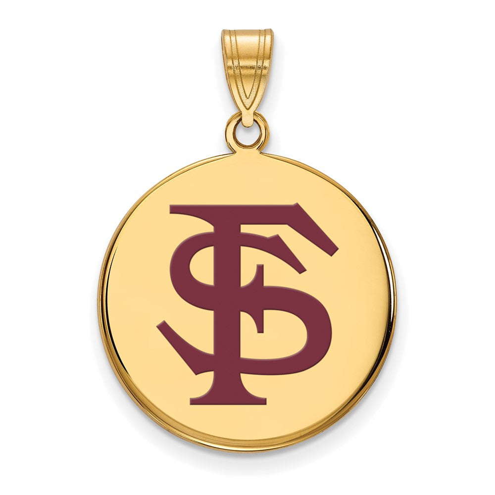 Sterling Silver Gold-plated LogoArt Florida State University F-S Large Enameled Disc Pendant