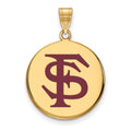 Sterling Silver Gold-plated LogoArt Florida State University F-S Large Enameled Disc Pendant