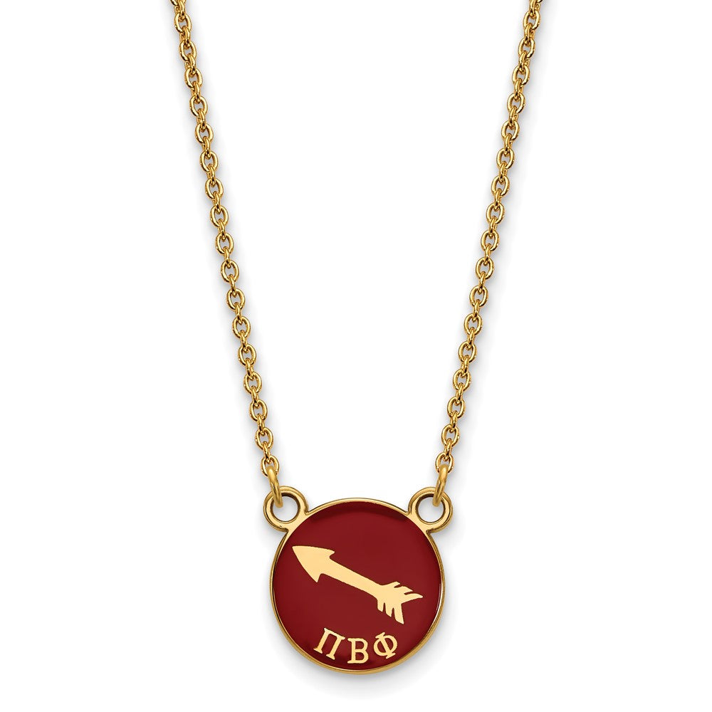 Sterling Silver Gold-plated LogoArt Pi Beta Phi Sorority Symbol Small Color Enamel Pendant 18 inch Necklace