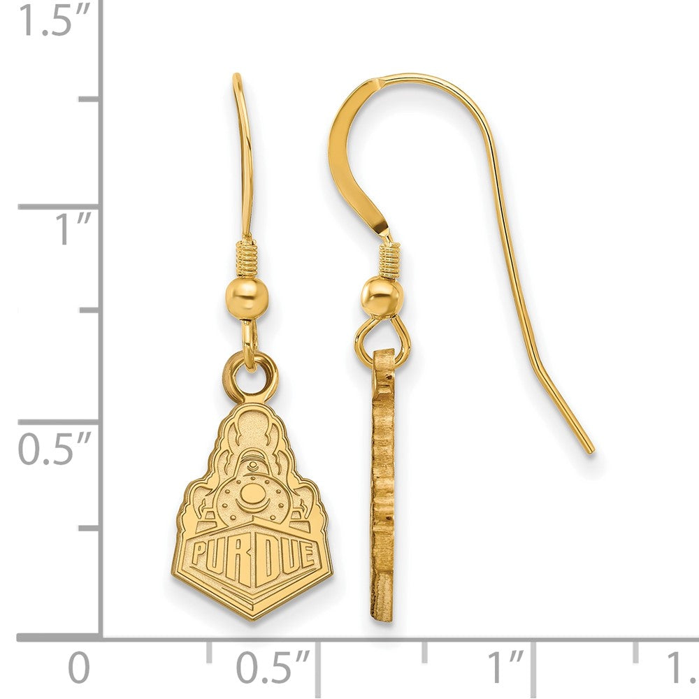 Sterling Silver Gold-plated LogoArt Purdue University Boilermakers Train Logo Small Dangle Wire Earrings