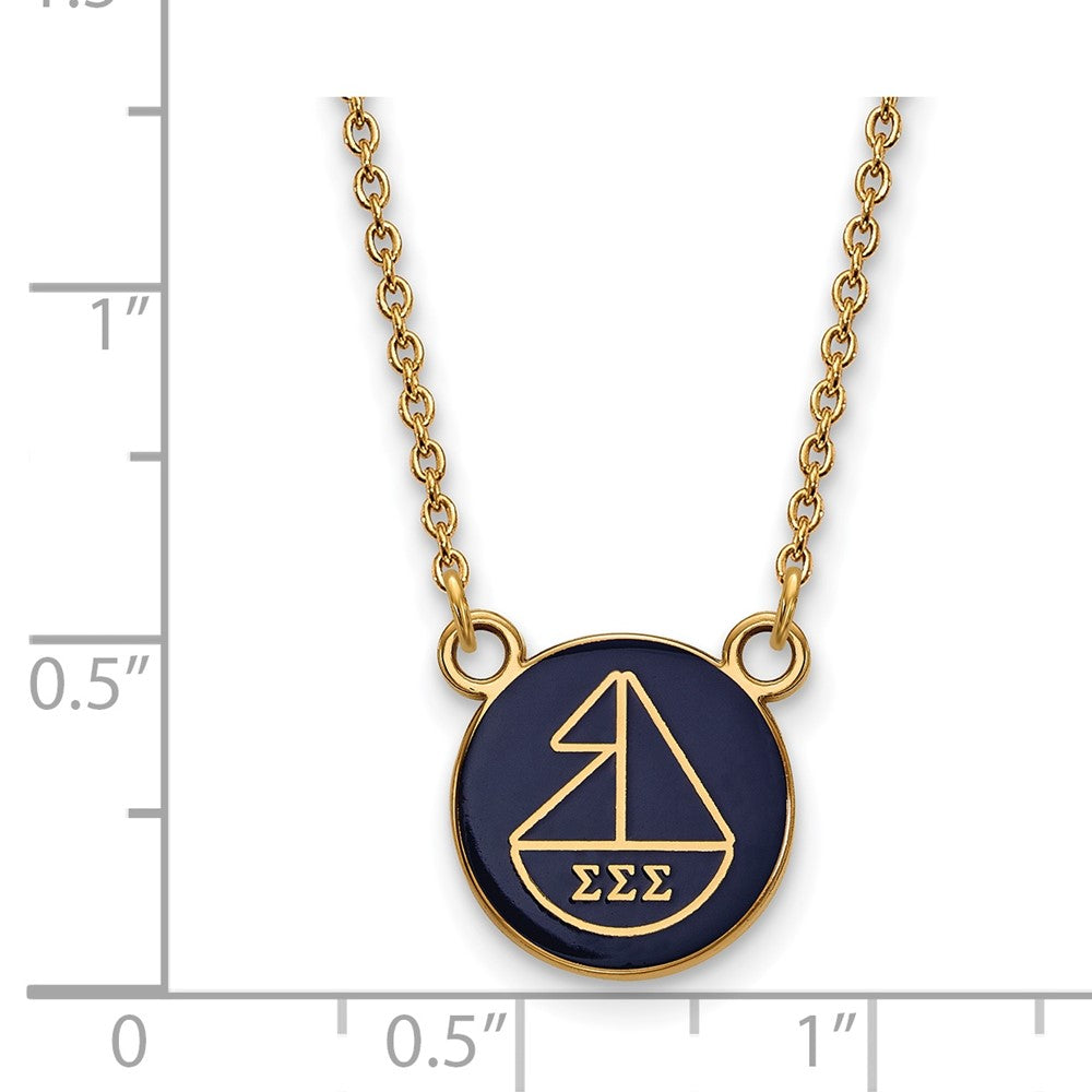 Sterling Silver Gold-plated LogoArt Sigma Sigma Sigma Sorority Symbol Small Color Enamel Pendant 18 inch Necklace