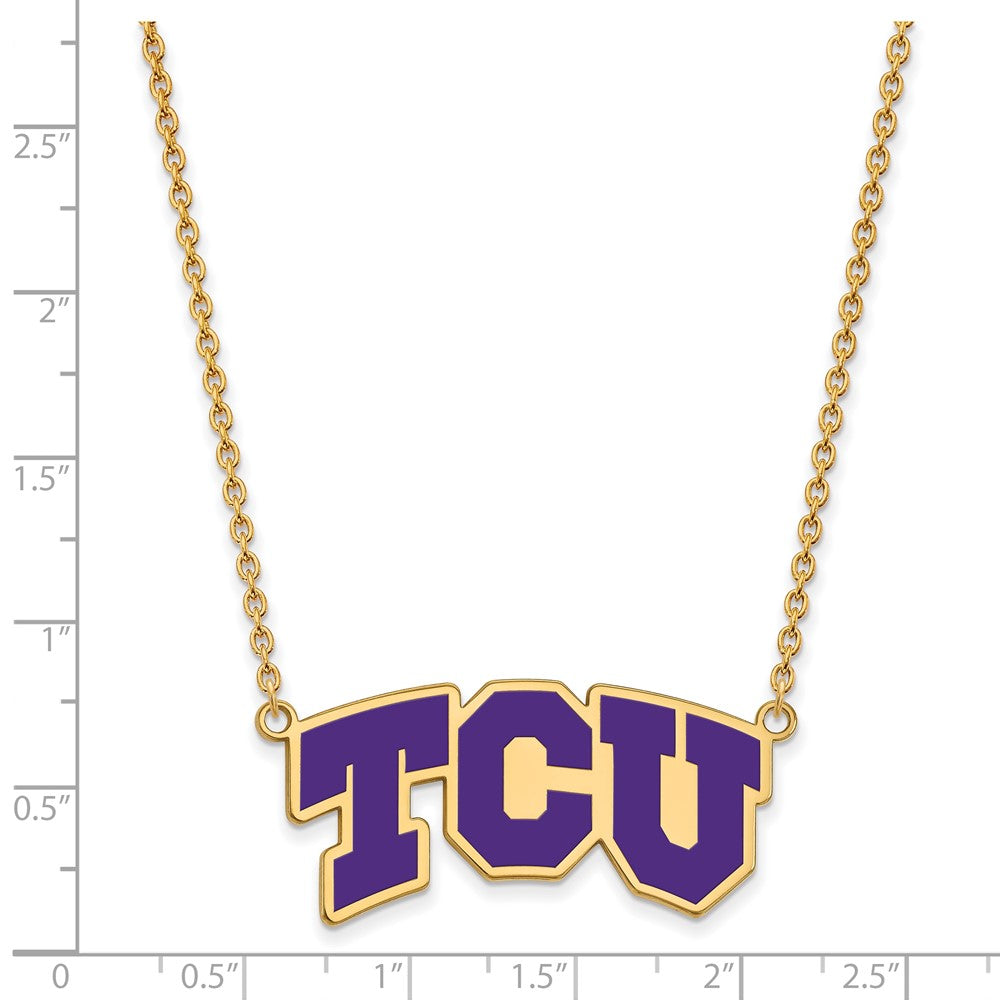 Sterling Silver Gold-plated LogoArt Texas Christian University T-C-U Large Enameled Pendant 18 inch Necklace
