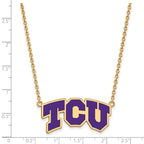 Sterling Silver Gold-plated LogoArt Texas Christian University T-C-U Large Enameled Pendant 18 inch Necklace