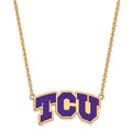 Sterling Silver Gold-plated LogoArt Texas Christian University T-C-U Large Enameled Pendant 18 inch Necklace