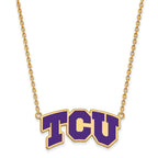 Sterling Silver Gold-plated LogoArt Texas Christian University T-C-U Large Enameled Pendant 18 inch Necklace