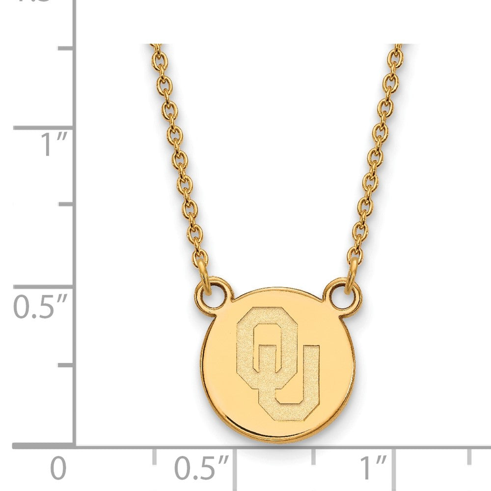Sterling Silver Gold-plated LogoArt University of Oklahoma O-U Small Disc 18 inch Necklace