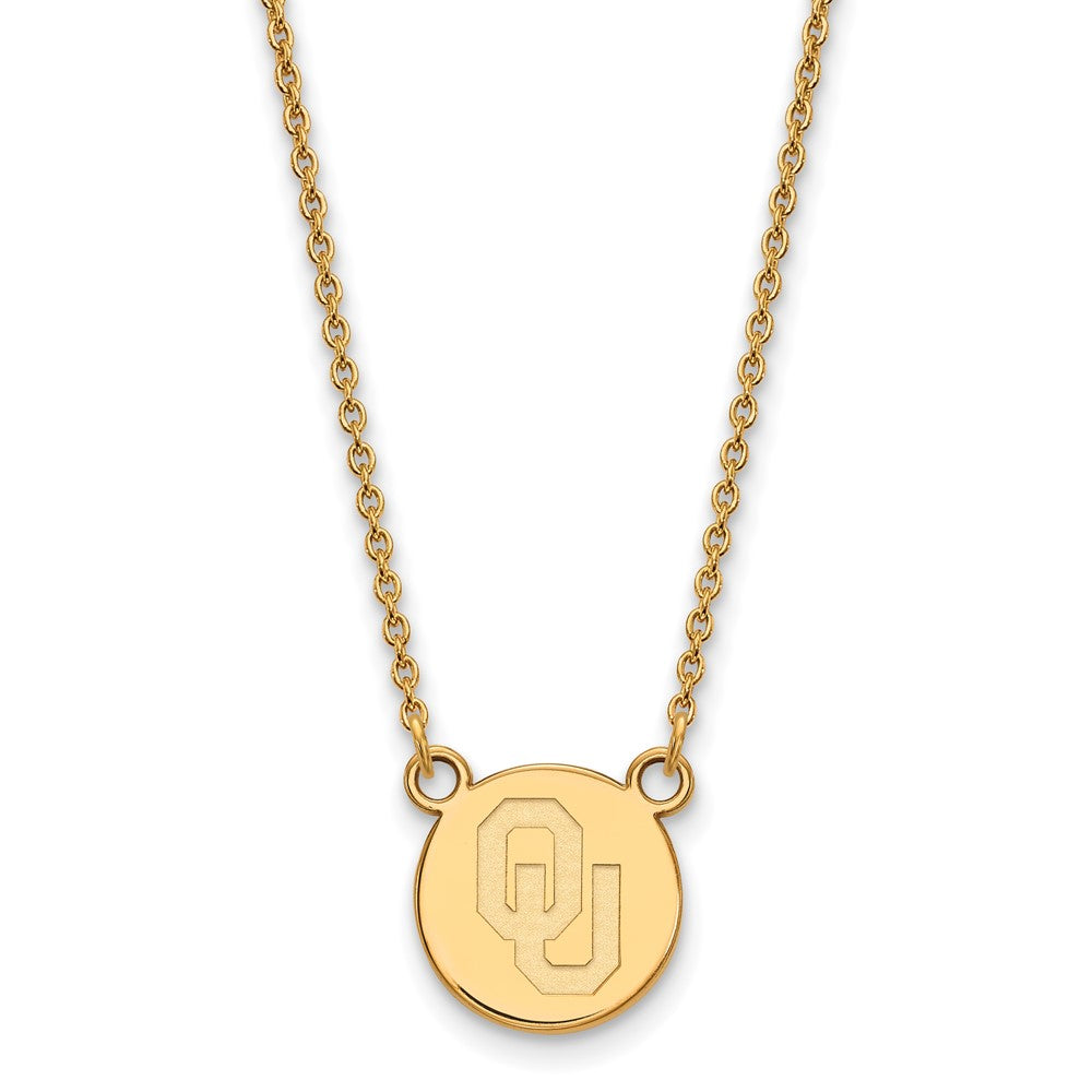 Sterling Silver Gold-plated LogoArt University of Oklahoma O-U Small Disc 18 inch Necklace