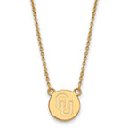 Sterling Silver Gold-plated LogoArt University of Oklahoma O-U Small Disc 18 inch Necklace