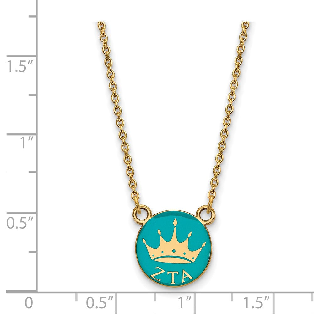 Sterling Silver Gold-plated LogoArt Zeta Tau Alpha Sorority Symbol Small Color Enamel Pendant 18 inch Necklace