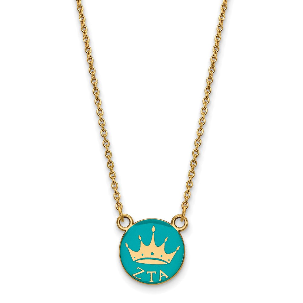 Sterling Silver Gold-plated LogoArt Zeta Tau Alpha Sorority Symbol Small Color Enamel Pendant 18 inch Necklace